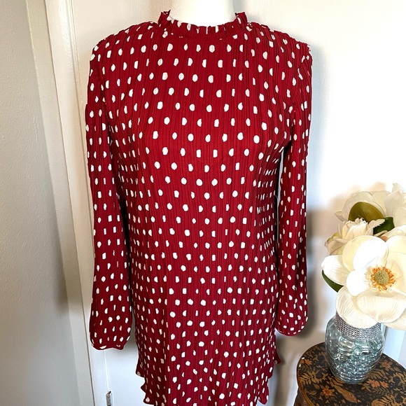 Lulus Pleat to meet you wine red polka dot Dress - Picture 5 of 8